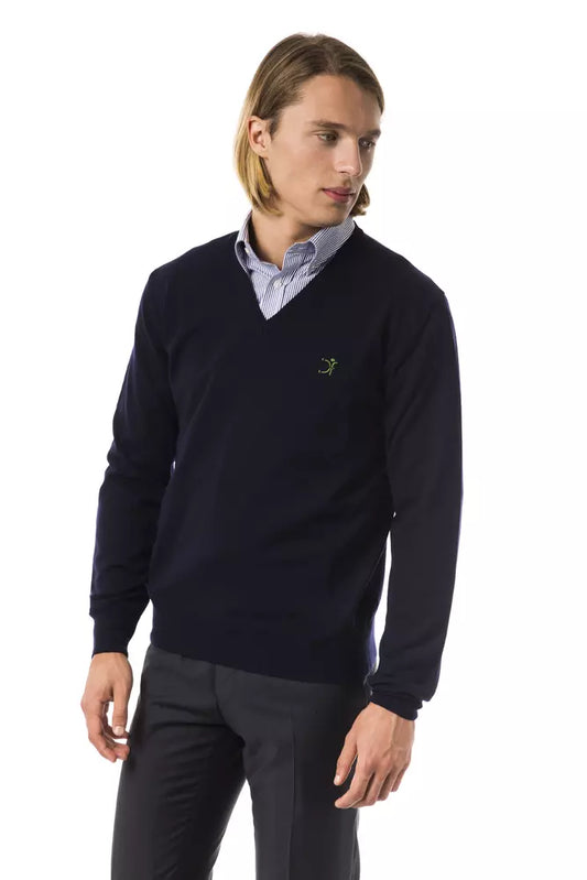 Uominitaliani Blue Merino Wool Men Sweater - ClickThatClicks 