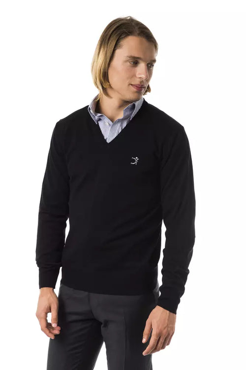 Uominitaliani Black Merino Wool Men Sweater - ClickThatClicks 