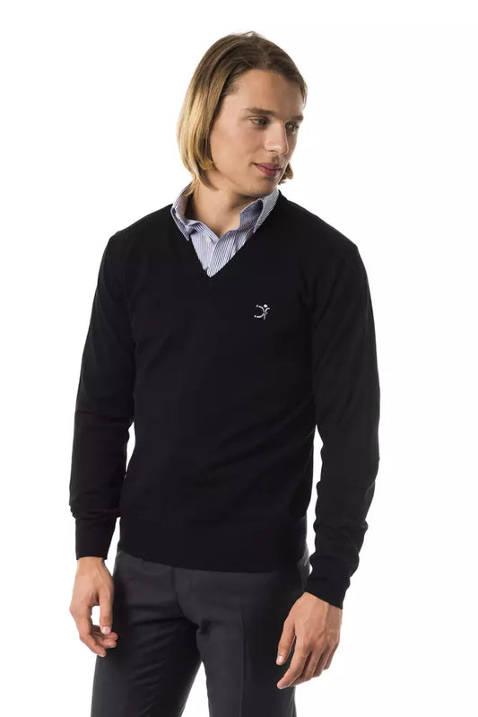 Uominitaliani Black Merino Wool Men Sweater - ClickThatClicks 