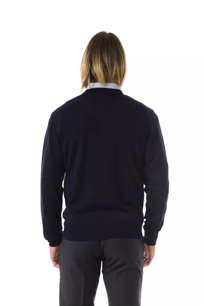 Uominitaliani Blue Merino Wool Men Sweater - ClickThatClicks 