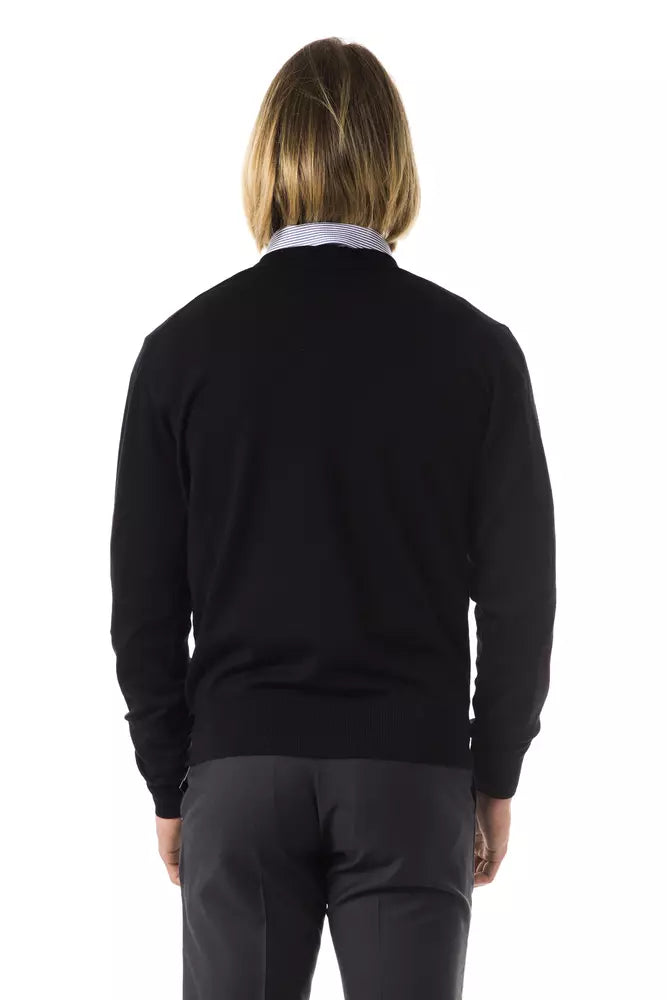 Uominitaliani Black Merino Wool Men Sweater - ClickThatClicks 