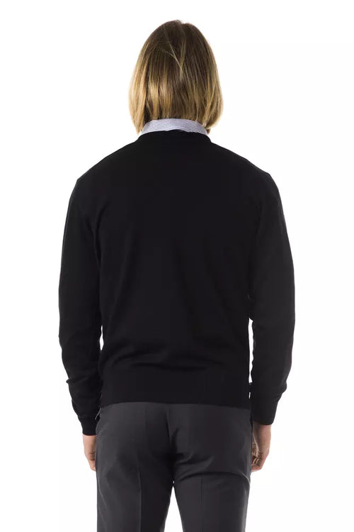 Uominitaliani Black Merino Wool Men Sweater - ClickThatClicks 