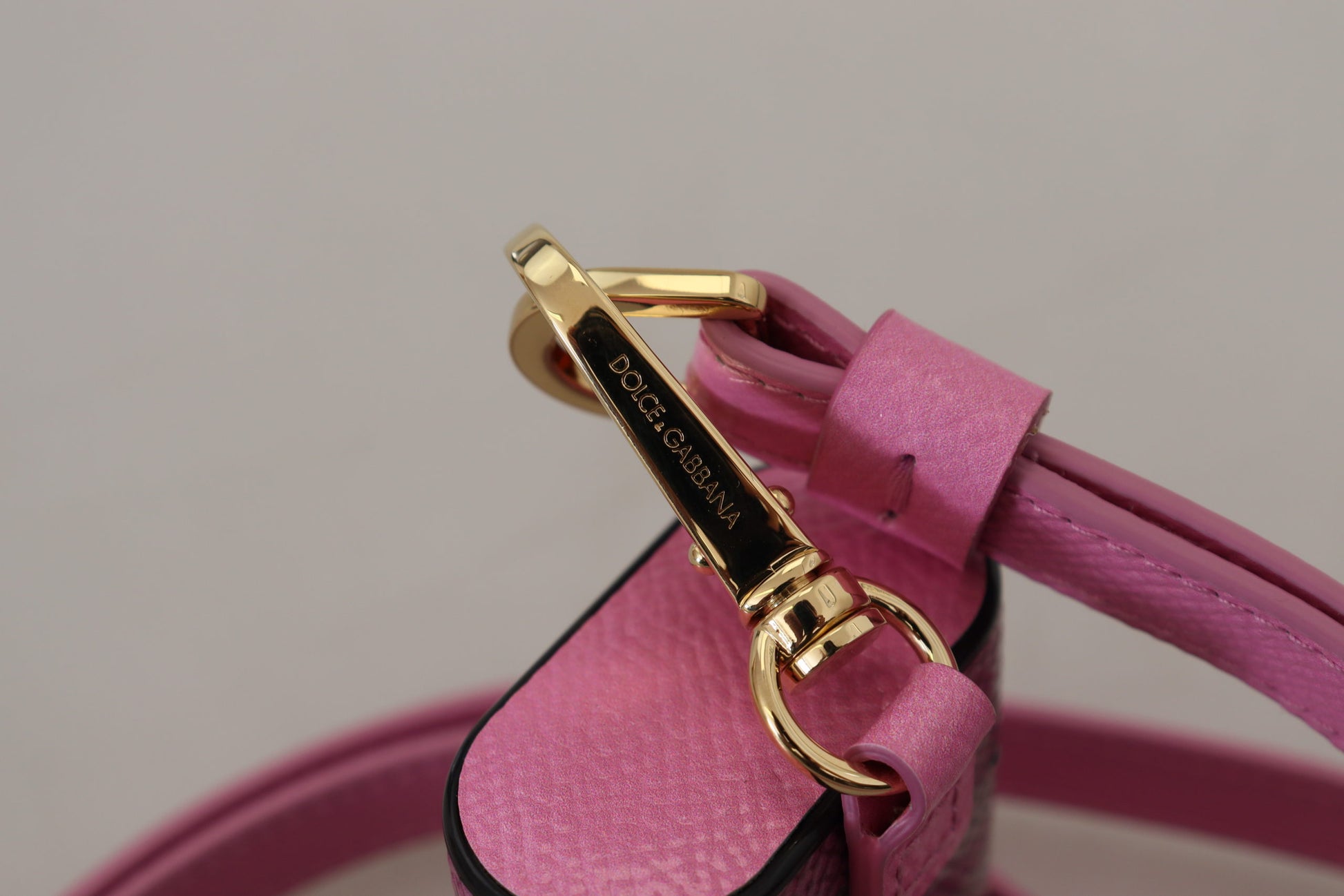 Dolce & Gabbana Pink Black Leather Strap Gold Metal Logo Airpods Case - ClickThatClicks 