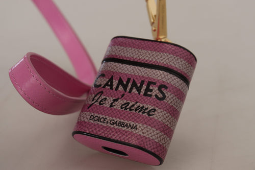 Dolce & Gabbana Pink Black Leather Strap Gold Metal Logo Airpods Case - ClickThatClicks 