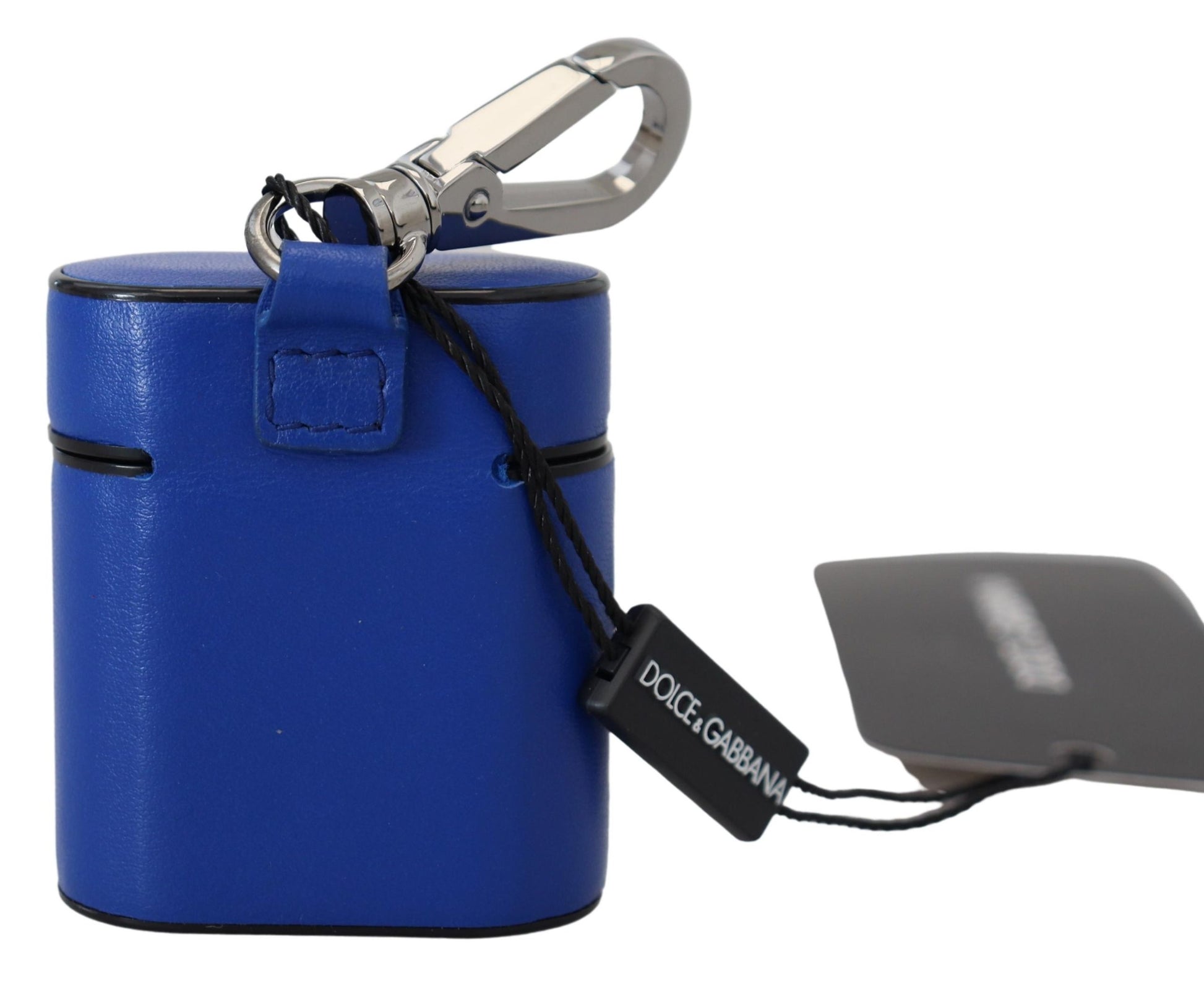 Dolce & Gabbana Blue Leather Silver Metal Logo Airpods Case - ClickThatClicks 