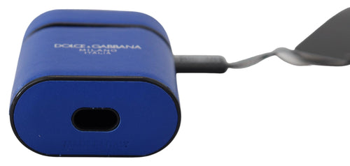 Dolce & Gabbana Blue Leather Silver Metal Logo Airpods Case - ClickThatClicks 