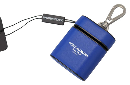 Dolce & Gabbana Blue Leather Silver Metal Logo Airpods Case - ClickThatClicks 