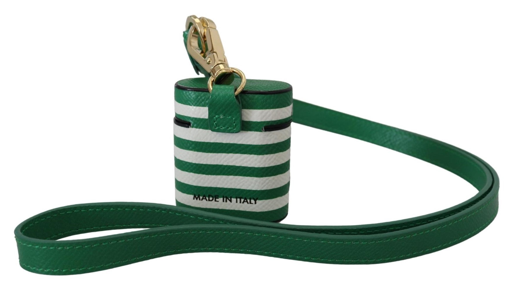 Dolce & Gabbana Green Leather Strap Gold Metal Logo Airpods Case - ClickThatClicks 