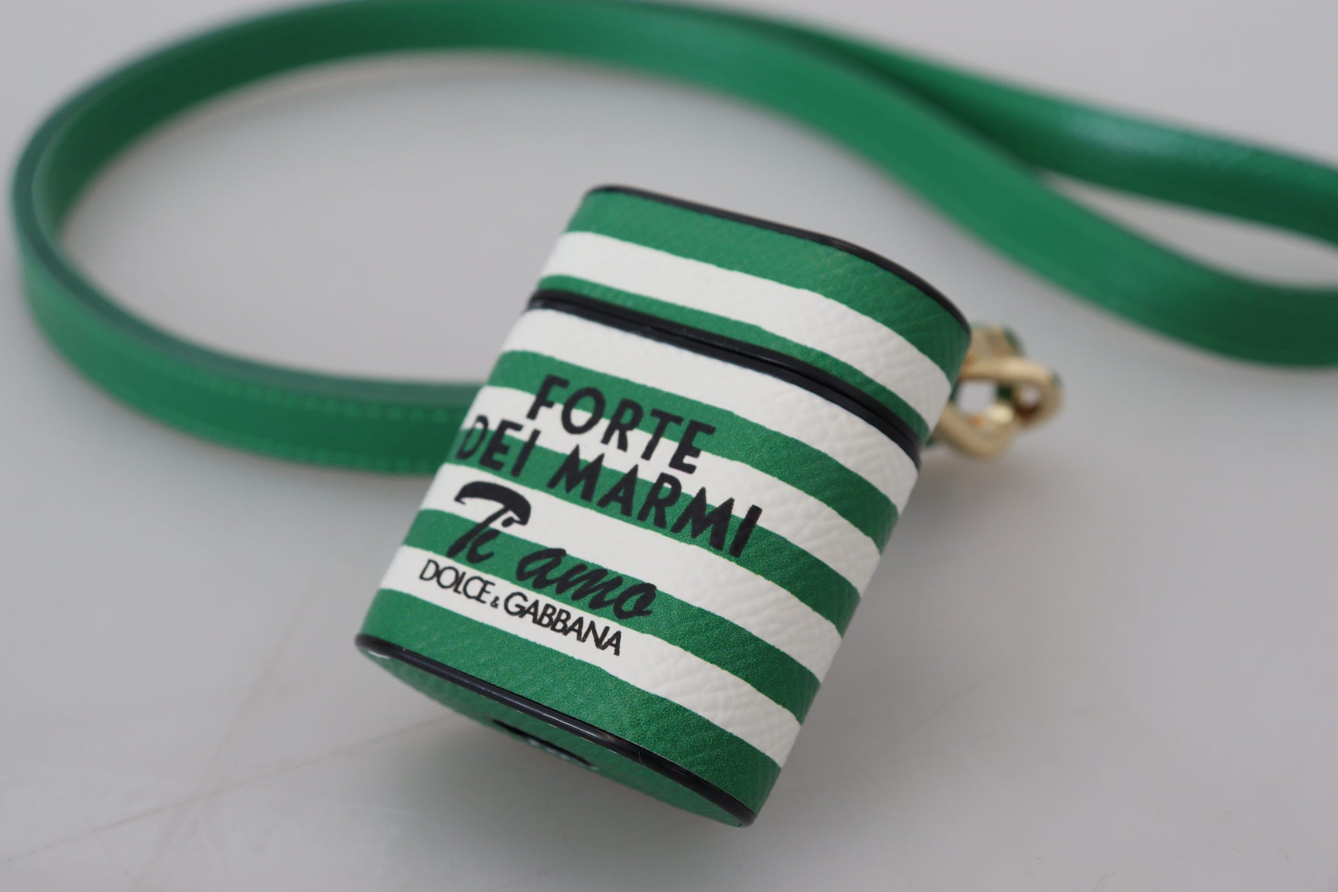 Dolce & Gabbana Green Leather Strap Gold Metal Logo Airpods Case - ClickThatClicks 