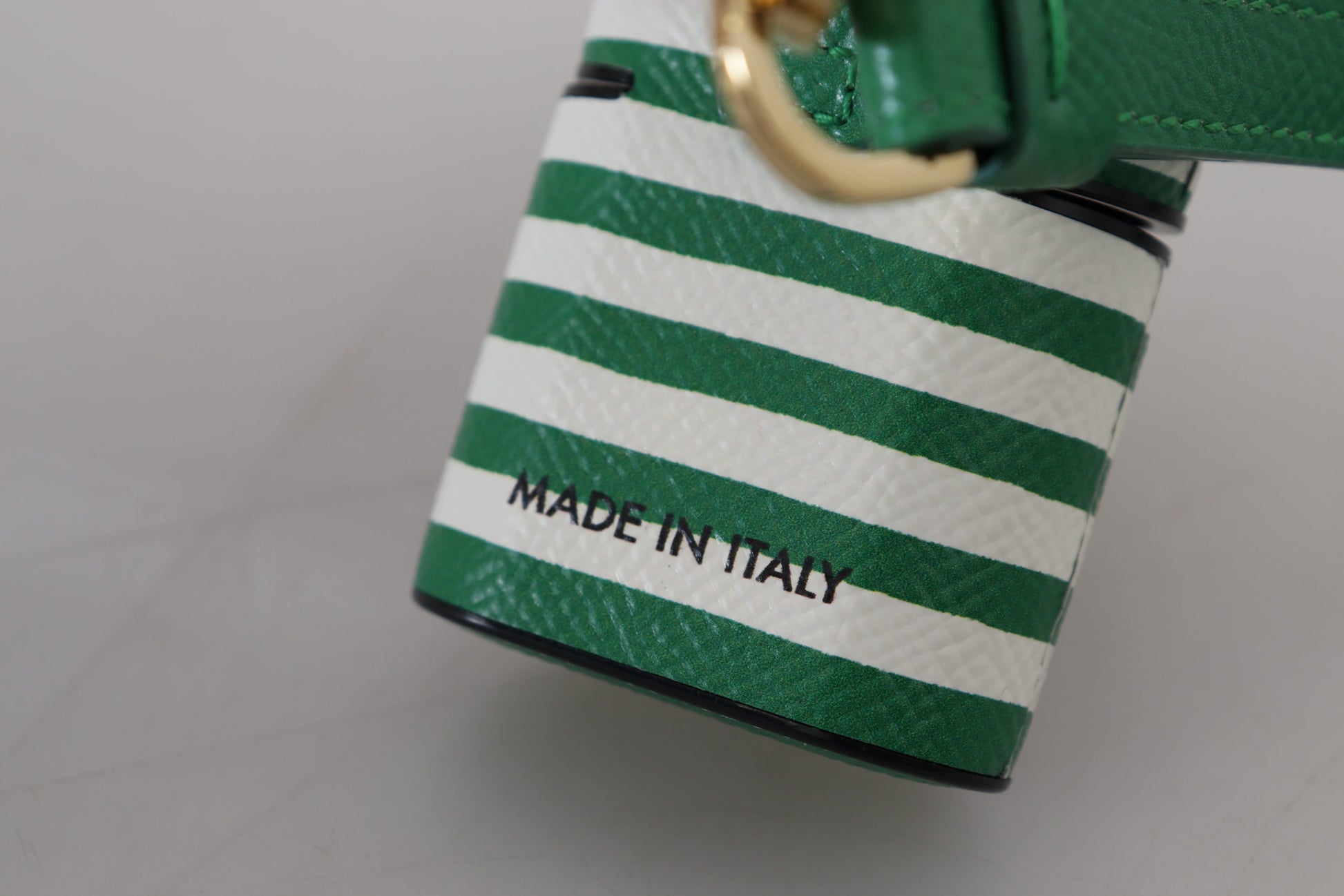 Dolce & Gabbana Green Leather Strap Gold Metal Logo Airpods Case - ClickThatClicks 