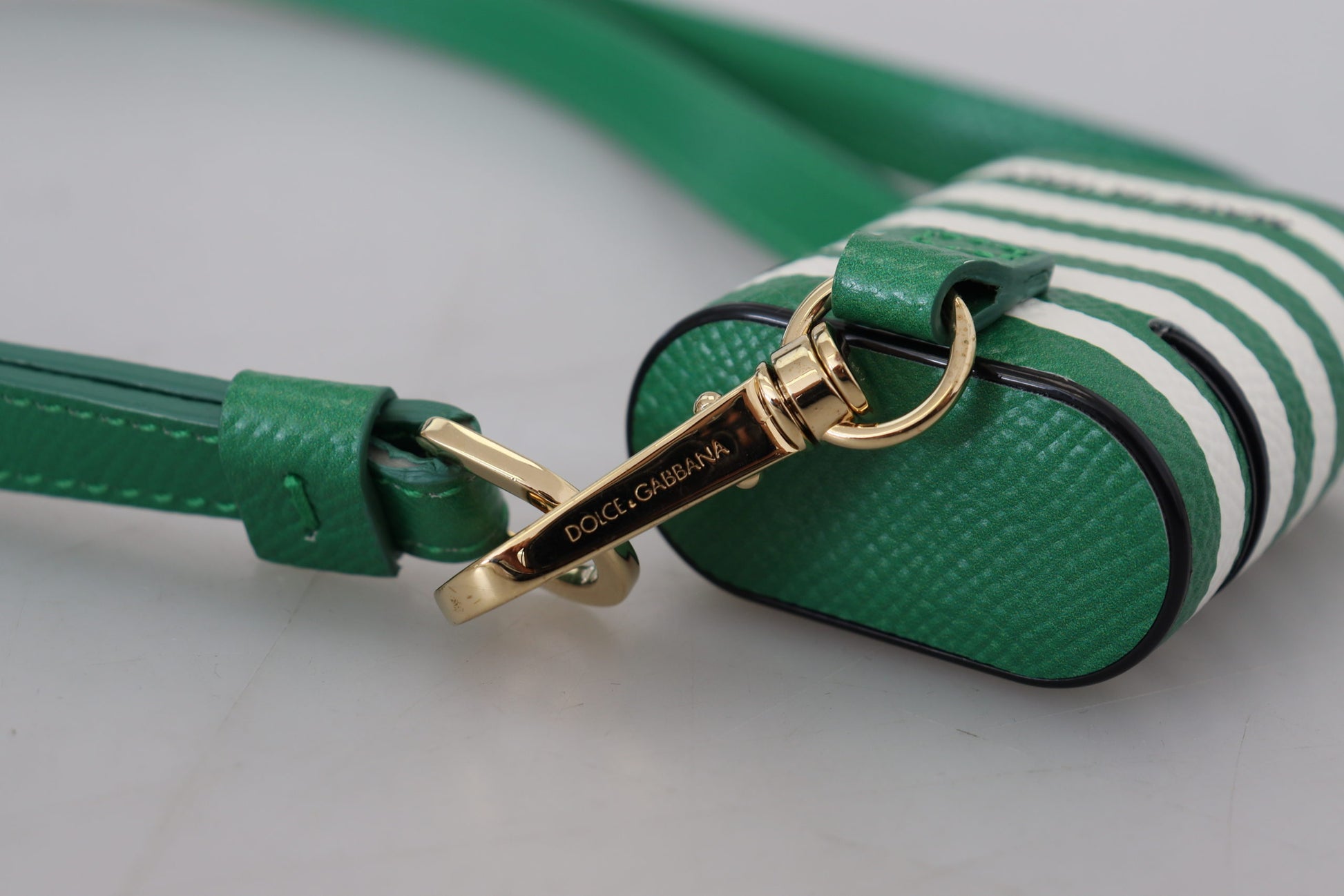 Dolce & Gabbana Green Leather Strap Gold Metal Logo Airpods Case - ClickThatClicks 