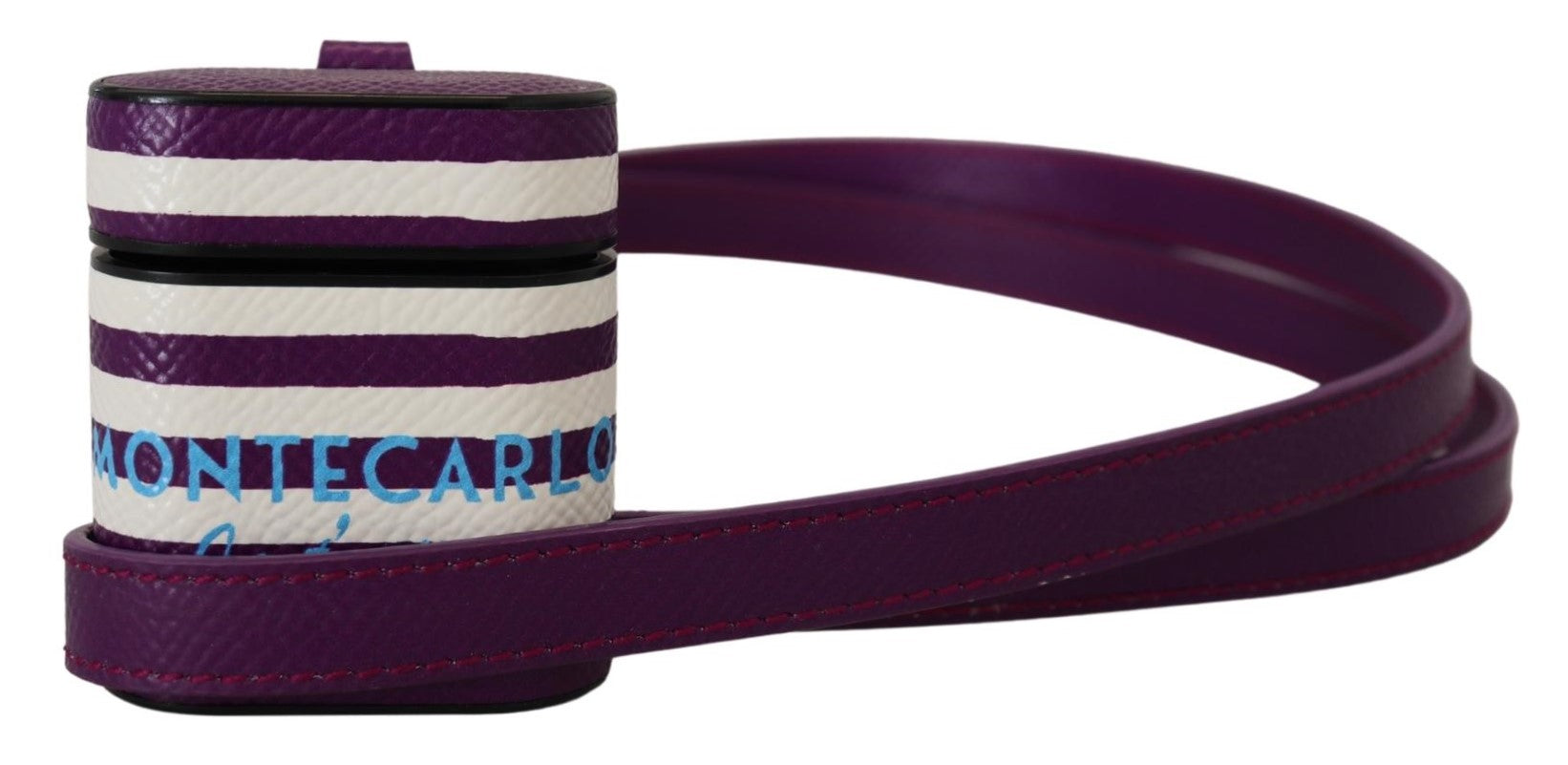 Dolce & Gabbana Purple Leather Strap Gold Metal Logo Airpods Case - ClickThatClicks 