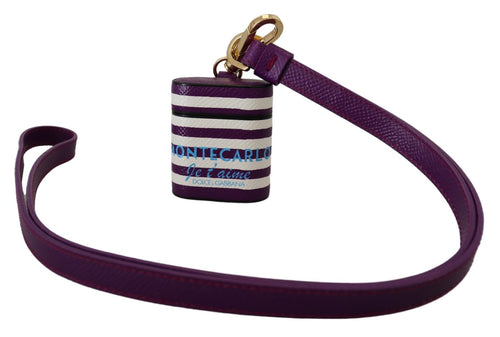 Dolce & Gabbana Purple Leather Strap Gold Metal Logo Airpods Case - ClickThatClicks 