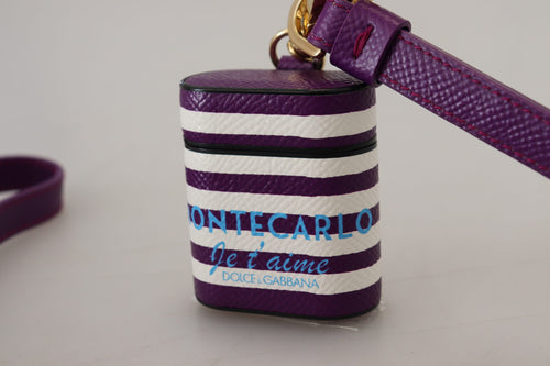 Dolce & Gabbana Purple Leather Strap Gold Metal Logo Airpods Case - ClickThatClicks 
