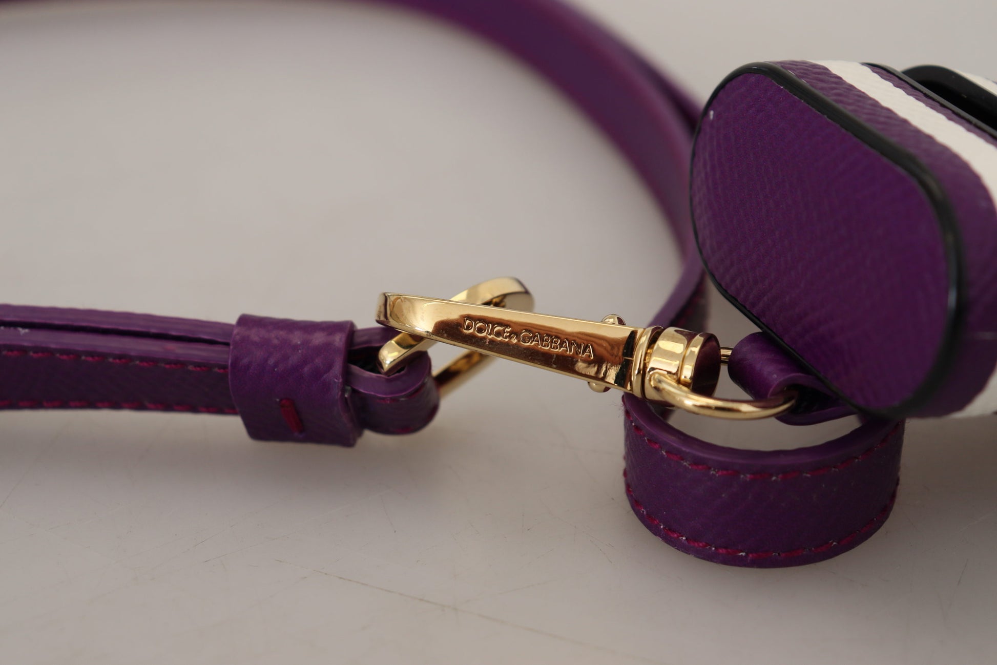 Dolce & Gabbana Purple Leather Strap Gold Metal Logo Airpods Case - ClickThatClicks 