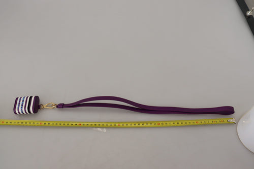 Dolce & Gabbana Purple Leather Strap Gold Metal Logo Airpods Case - ClickThatClicks 
