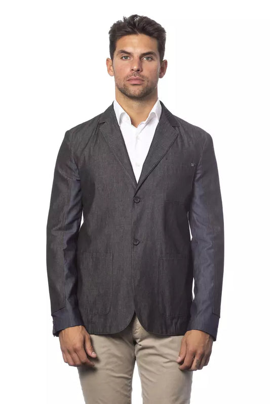 Verri Gray Cotton Men Single Breasted Blazer - ClickThatClicks 