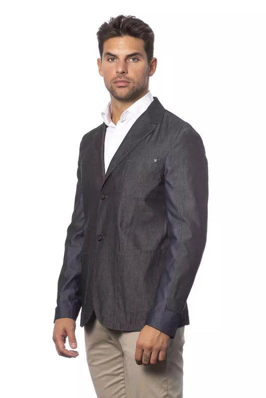 Verri Gray Cotton Men Single Breasted Blazer - ClickThatClicks 