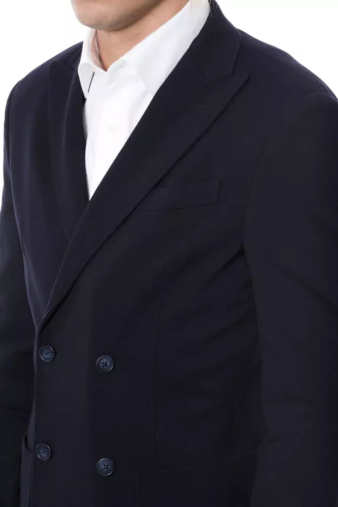 Verri Blue Viscose Men Blazer - ClickThatClicks 