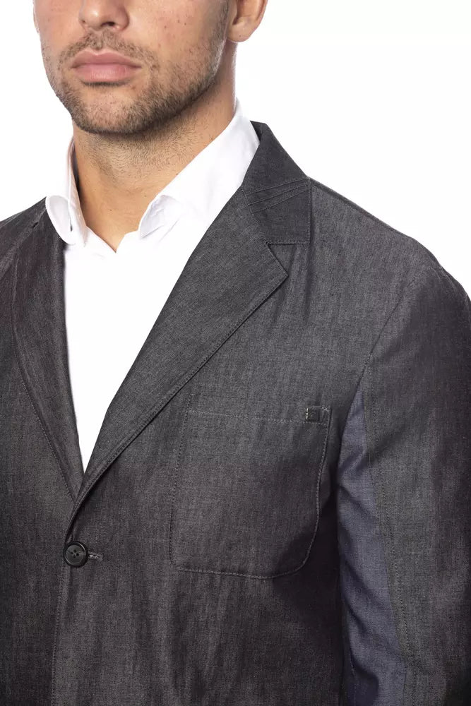 Verri Gray Cotton Men Single Breasted Blazer - ClickThatClicks 