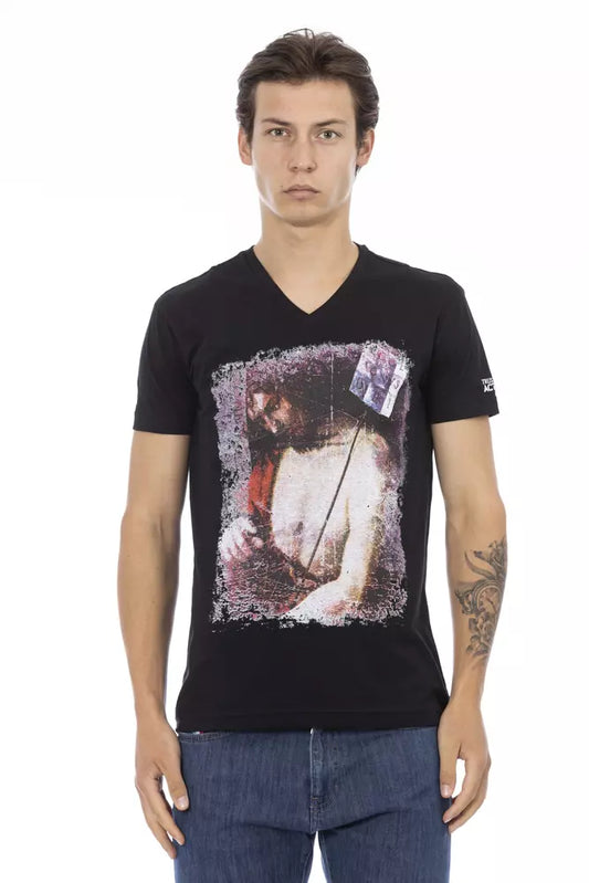 Trussardi Action Black Cotton Men's V-Neck T-Shirt - ClickThatClicks 