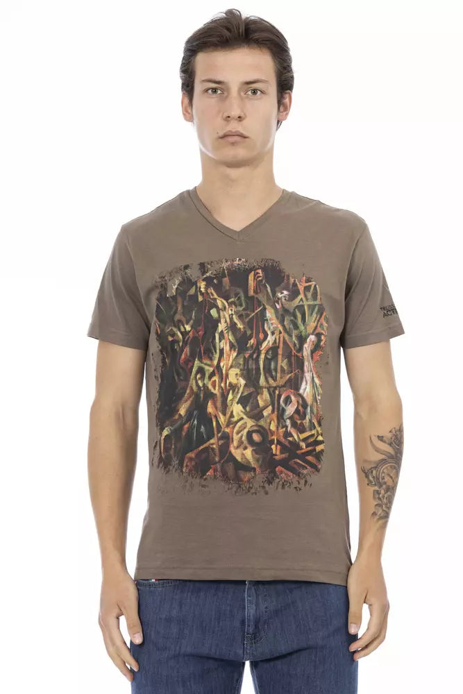 Trussardi Action Brown Cotton Men's V-Neck T-Shirt - ClickThatClicks 