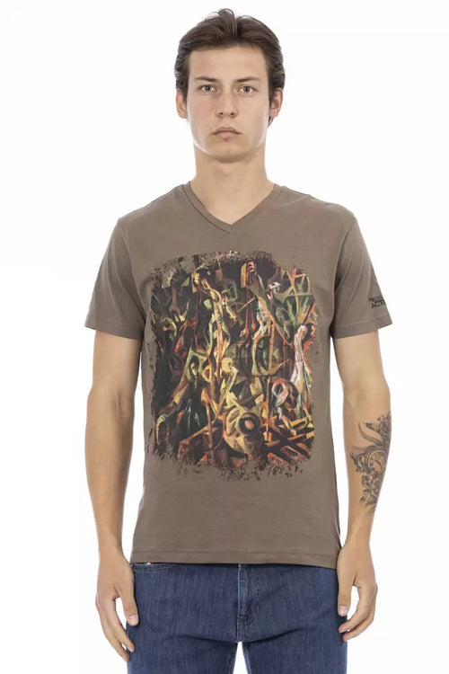 Trussardi Action Brown Cotton Men's V-Neck T-Shirt - ClickThatClicks 