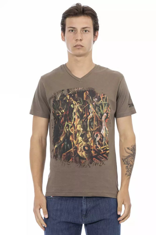 Trussardi Action Brown Cotton Men's V-Neck T-Shirt - ClickThatClicks 