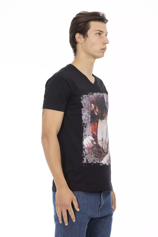 Trussardi Action Black Cotton Men's V-Neck T-Shirt - ClickThatClicks 