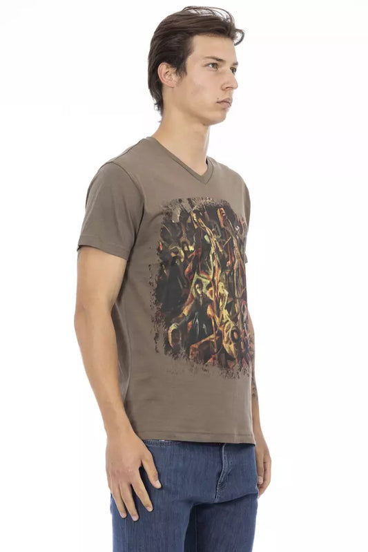 Trussardi Action Brown Cotton Men's V-Neck T-Shirt - ClickThatClicks 