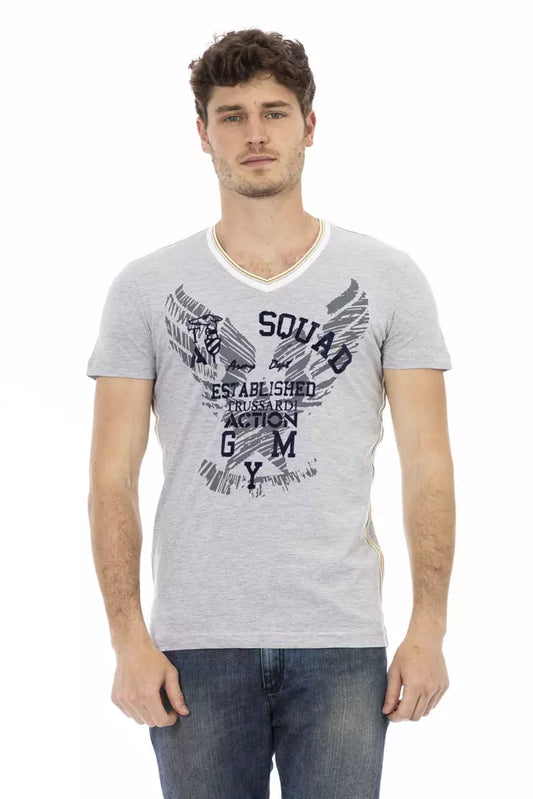 Trussardi Action Gray Cotton Men's V-Neck T-Shirt - ClickThatClicks 