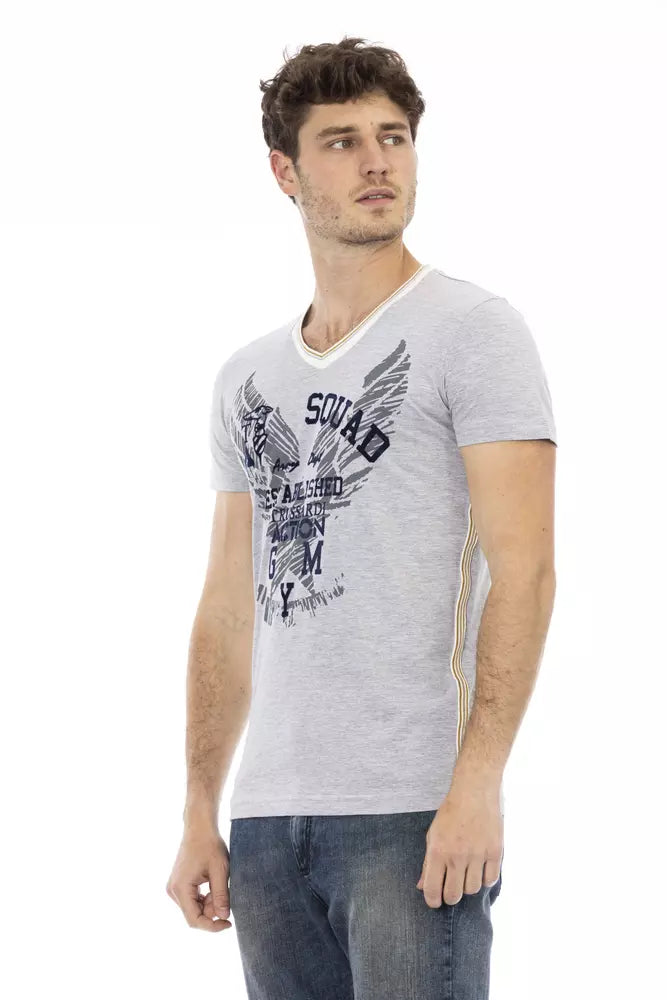 Trussardi Action Gray Cotton Men's V-Neck T-Shirt - ClickThatClicks 