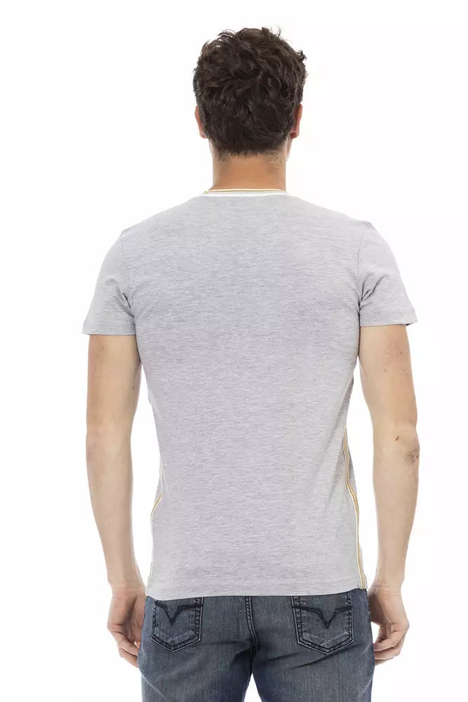 Trussardi Action Gray Cotton Men's V-Neck T-Shirt - ClickThatClicks 