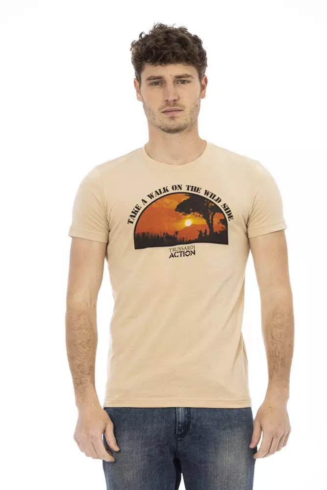 Trussardi Action Beige Cotton Men T-Shirt - ClickThatClicks 