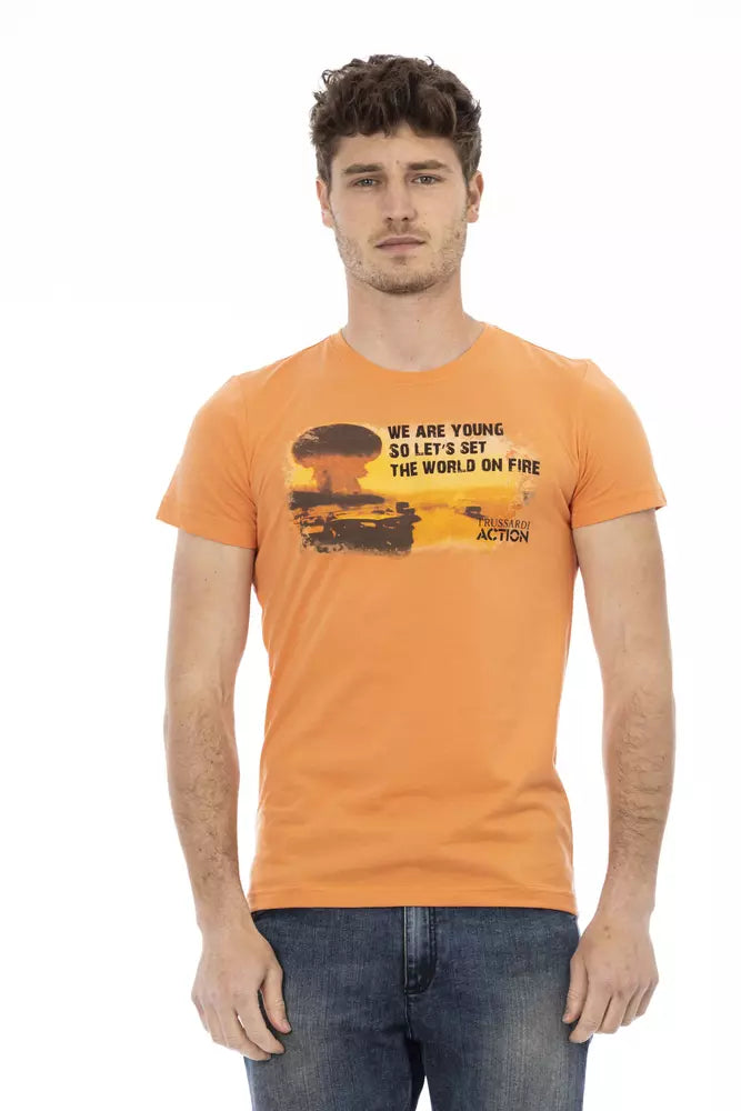 Trussardi Action Orange Cotton Men T-Shirt - ClickThatClicks 
