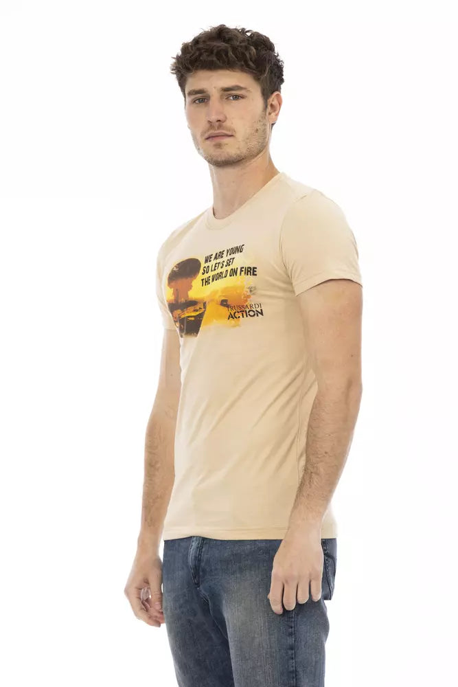 Trussardi Action Beige Cotton Men's T-Shirt - ClickThatClicks 