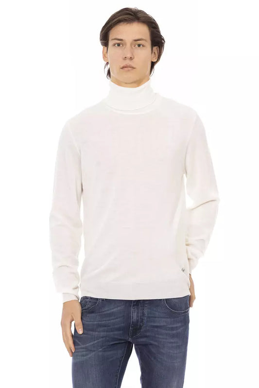 Baldinini Trend White Fabric Men Turtleneck Sweater - ClickThatClicks 