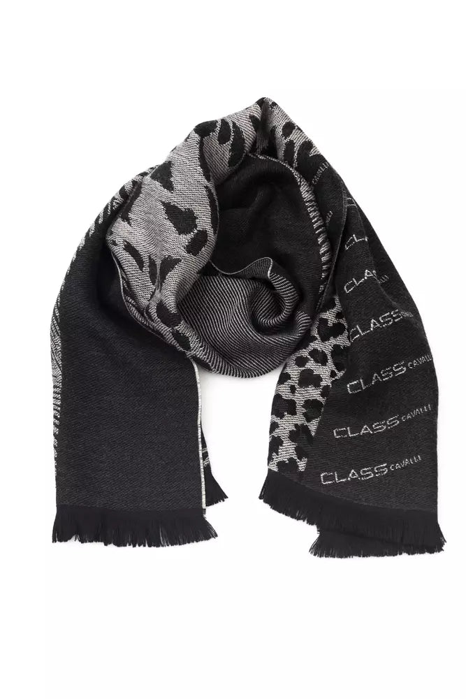 Cavalli Class Black Wool Men Scarf - ClickThatClicks 