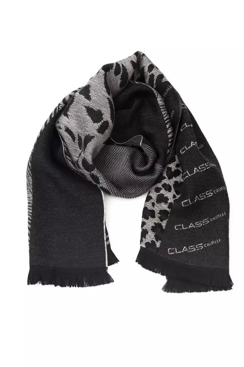 Cavalli Class Black Wool Men Scarf - ClickThatClicks 