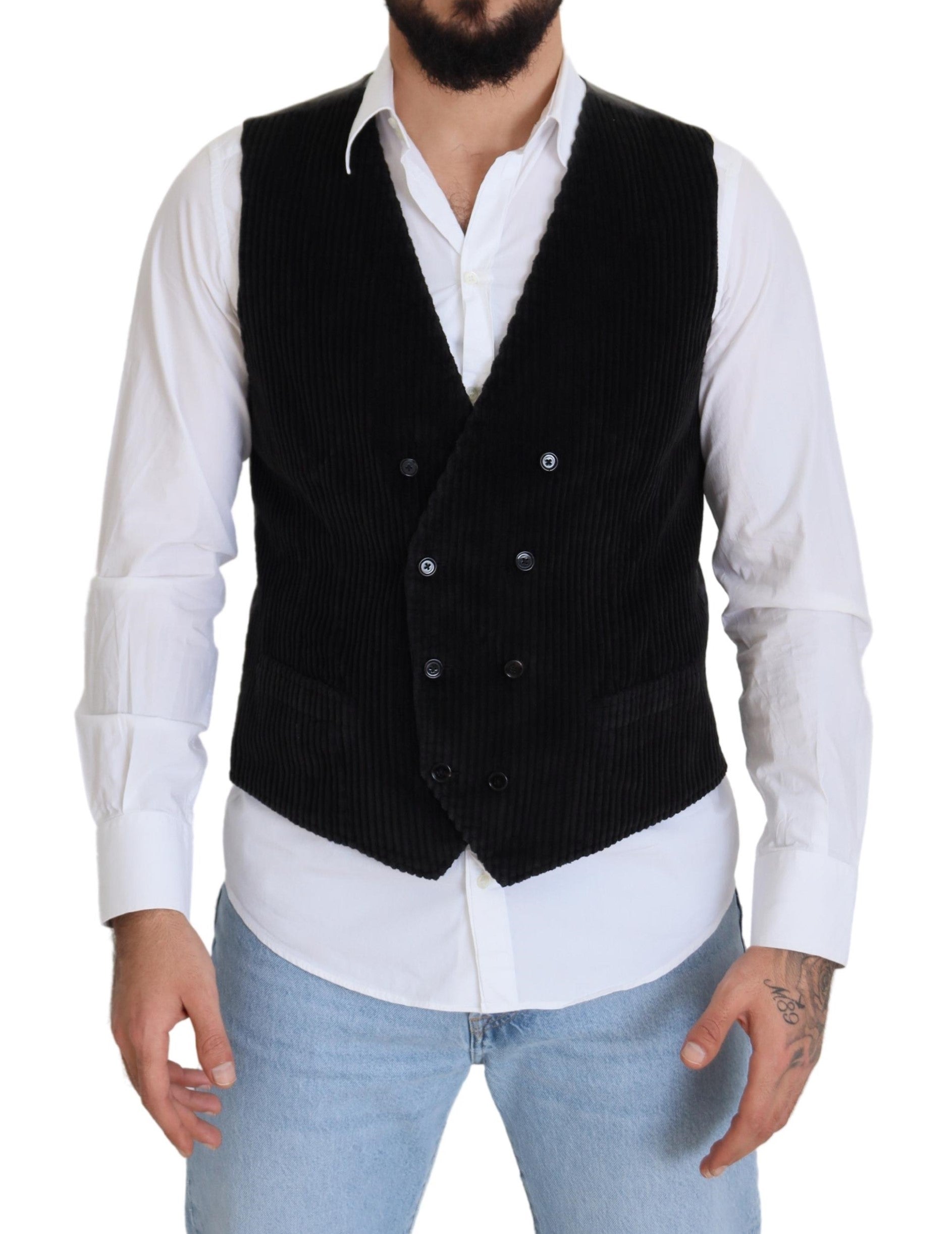 Dolce & Gabbana Black Cotton Double Breasted Waistcoat Vest - ClickThatClicks 