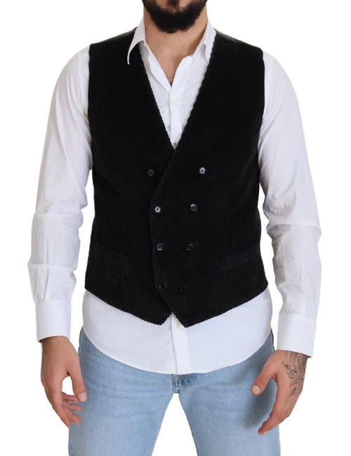 Dolce & Gabbana Black Cotton Double Breasted Waistcoat Vest - ClickThatClicks 