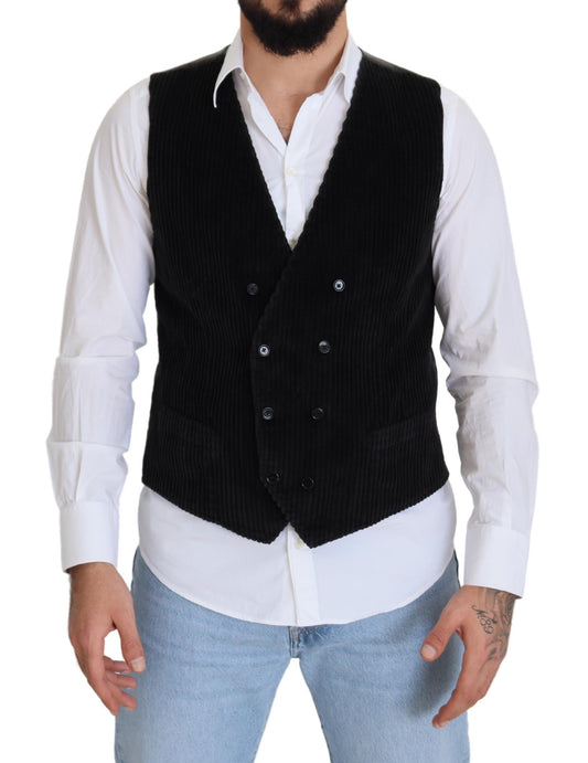 Dolce & Gabbana Black Cotton Double Breasted Waistcoat Vest - ClickThatClicks 