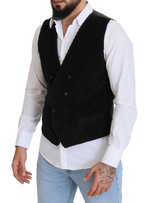 Dolce & Gabbana Black Cotton Double Breasted Waistcoat Vest - ClickThatClicks 
