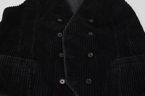 Dolce & Gabbana Black Cotton Double Breasted Waistcoat Vest - ClickThatClicks 