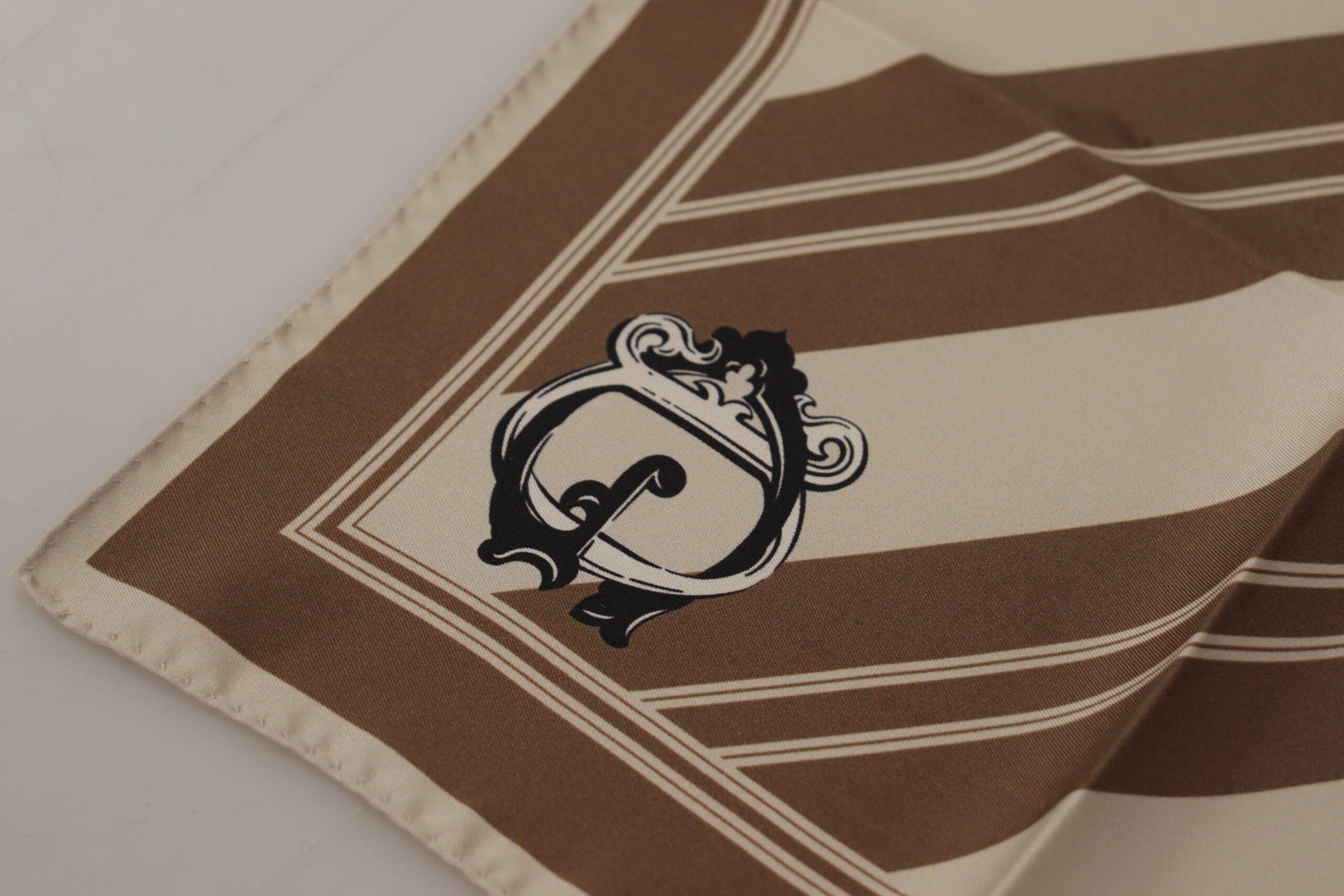 Dolce & Gabbana Brown Stripes DG Logo Square Mens Handkerchief Scarf - ClickThatClicks 