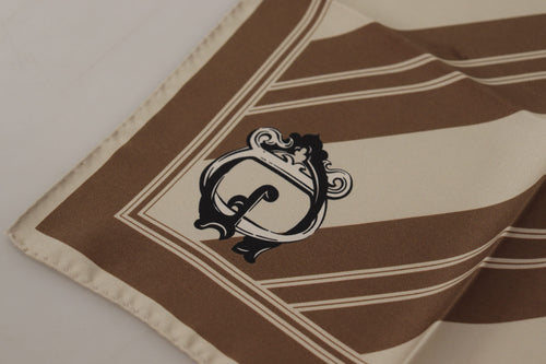 Dolce & Gabbana Brown Stripes DG Logo Square Mens Handkerchief Scarf - ClickThatClicks 