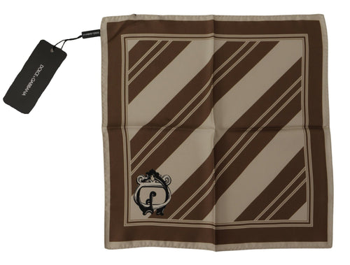 Dolce & Gabbana Brown Stripes DG Logo Square Mens Handkerchief Scarf - ClickThatClicks 