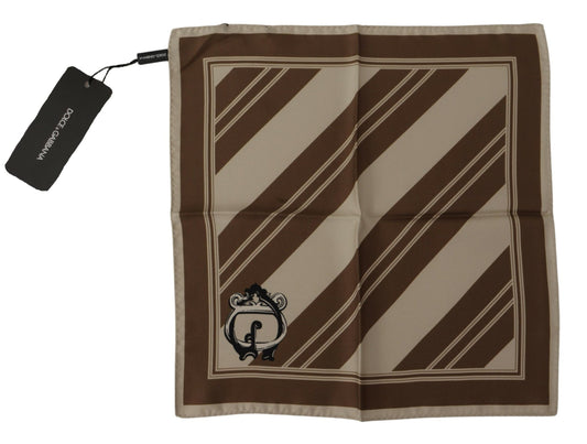 Dolce & Gabbana Brown Stripes DG Logo Square Mens Handkerchief Scarf - ClickThatClicks 