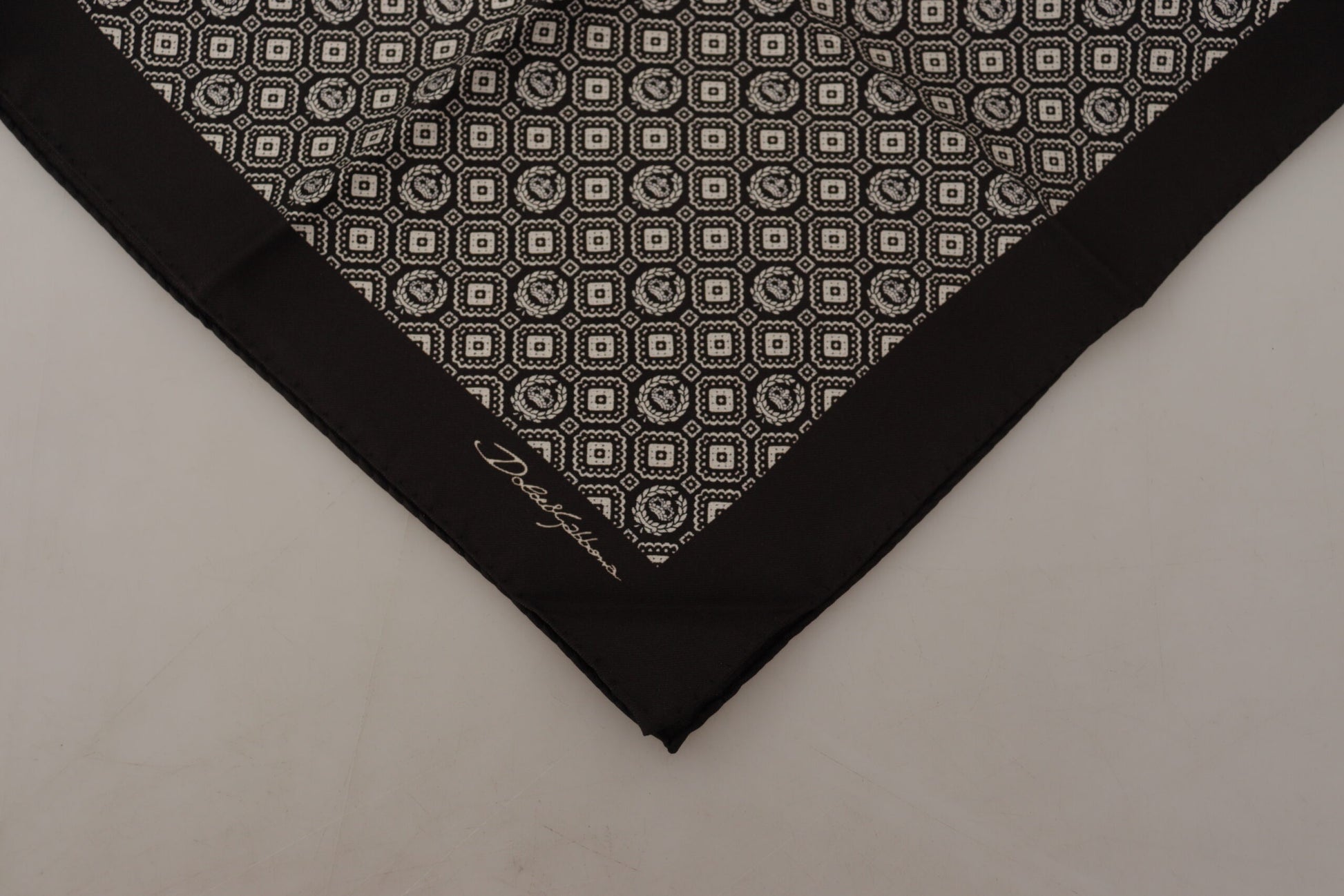 Dolce & Gabbana Black Patterned DG Logo Square Handkerchief Scarf - ClickThatClicks 
