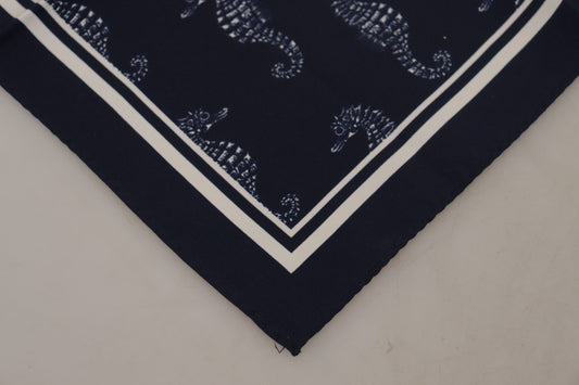 Dolce & Gabbana Blue Seahorse DG Printed Square Handkerchief Scarf - ClickThatClicks 